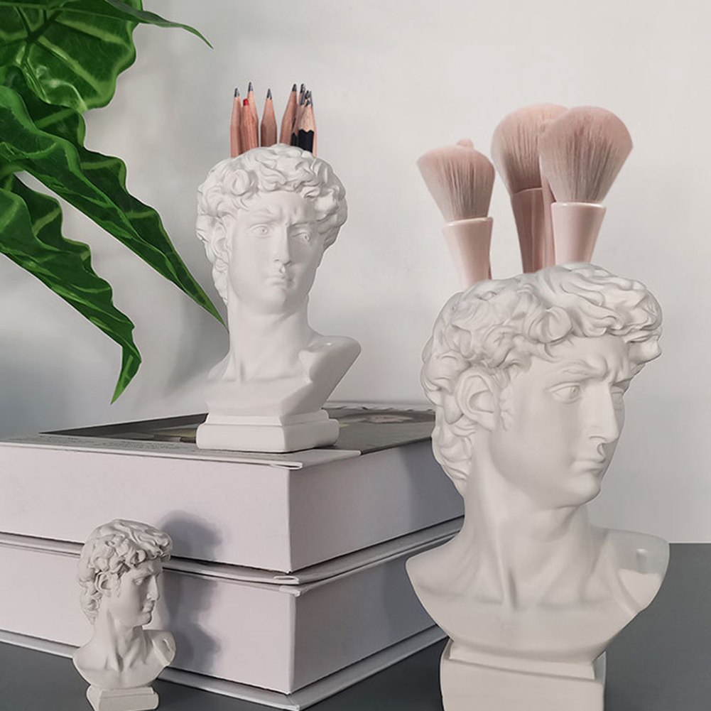 Terracotta Pot - クリエイティブペンホルダーアートフラワーポット化粧ブラシ収納ポートレート人頭樹脂デビッドメディチ花瓶家の装飾装飾品