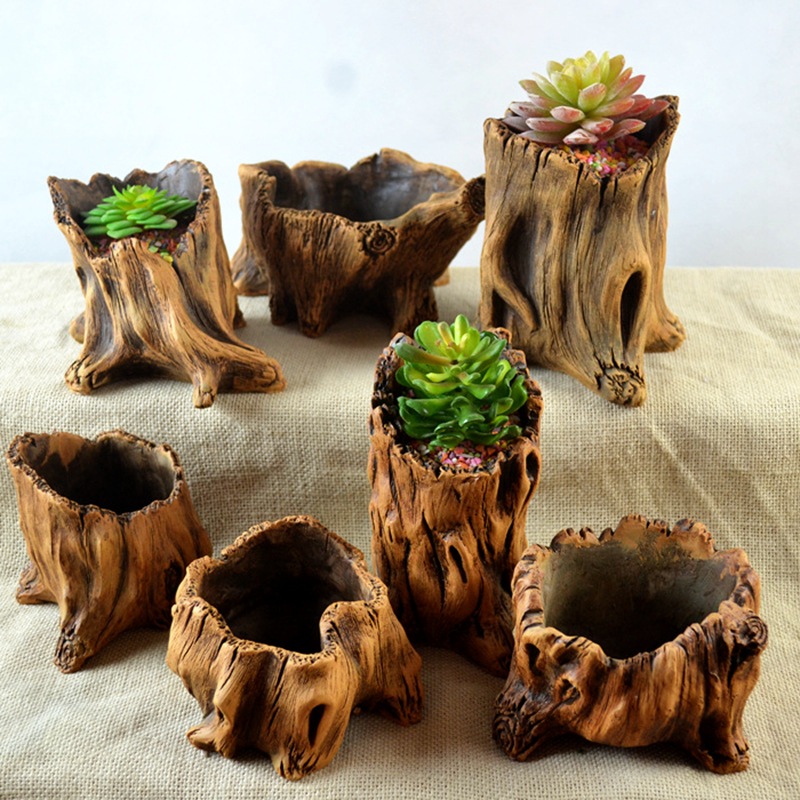 Succulent Set - 模造木製ステークス木の根植物植栽鉢植えレトロセメント木材植栽多肉植物クリエイティブフラワーポット