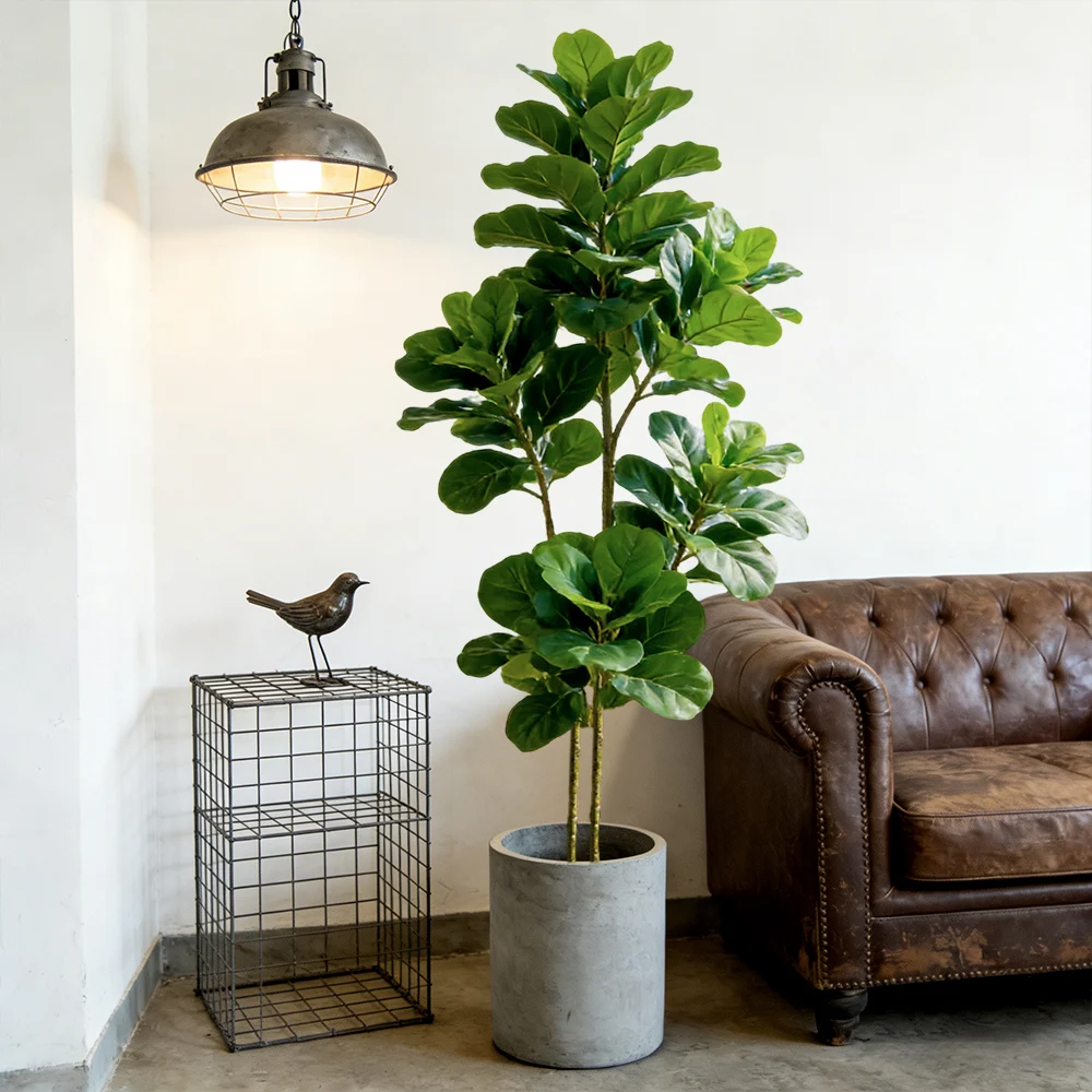 Fiddle Leaf Fig - 64/122cm人工フィドルフィグツリー、偽オーク植物、トロピカルフィカスツリー、プラスチック製バニヤンリーフ、家庭用庭園、結婚式の装飾、ギフトに