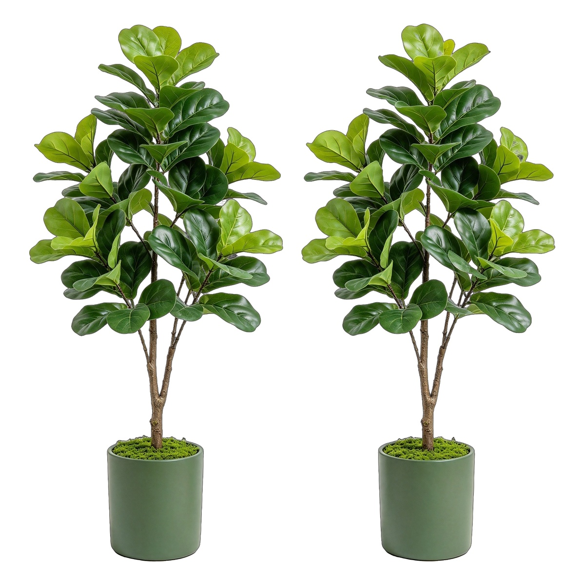 Fiddle Leaf Fig - 人工フィカスツリー 122cm 2本セット。リアルな造花で、広葉を持つフィカスの葉を模したデザイン。プランター付き。屋内、屋外、家庭、オフィスでの装飾に最適。