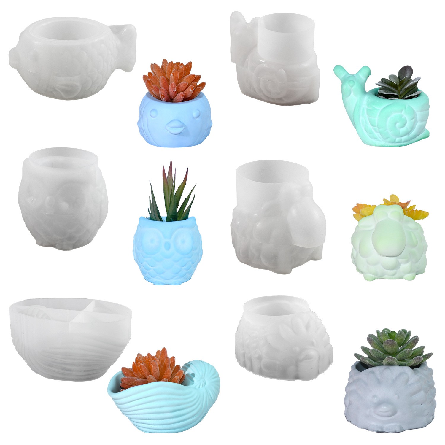 3D 動物植木鉢シリコーン型 DIY カタツムリフクロウ巻貝 - Succulent Set のレビューと価格