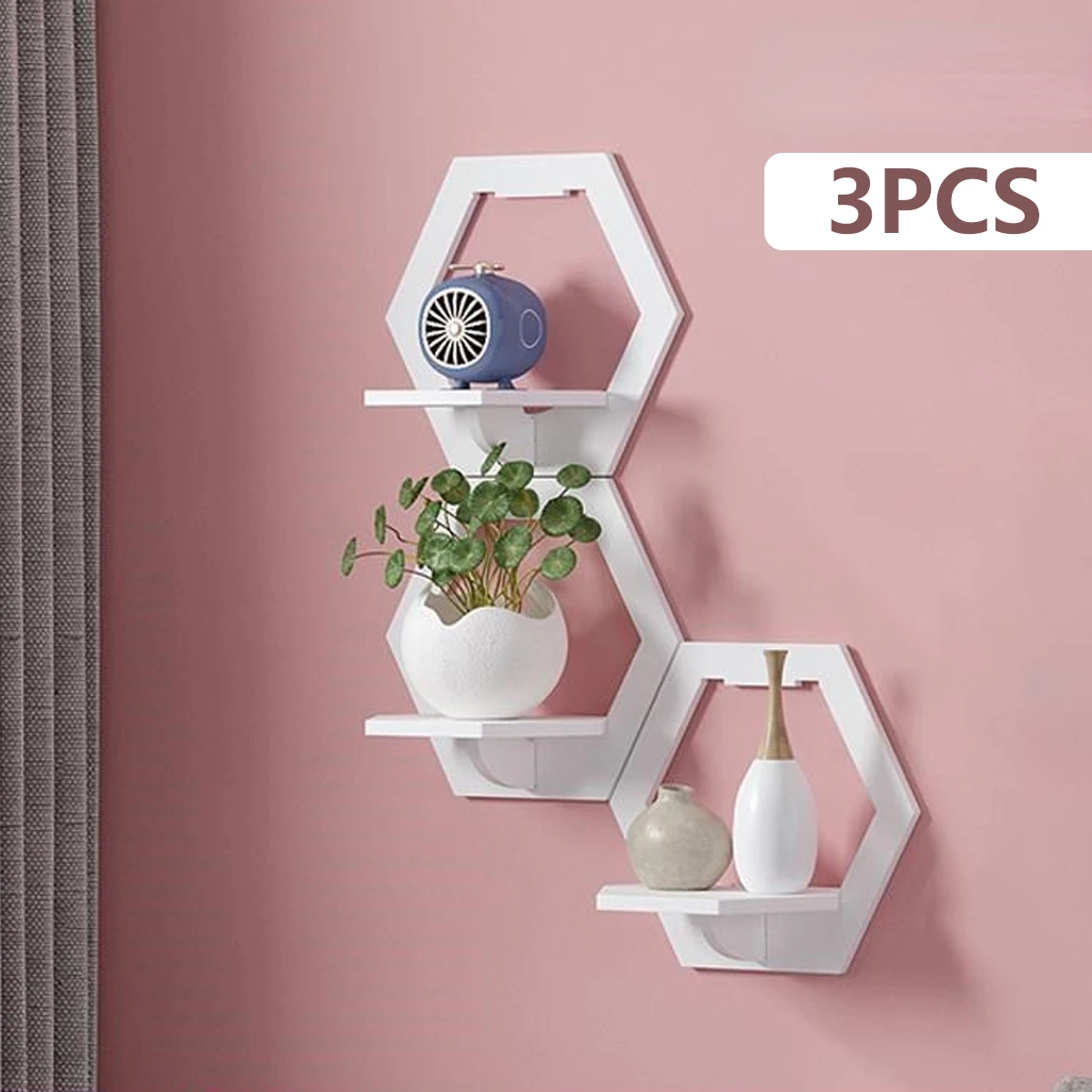 六角形の壁の棚,パンチなし,ベッドサイドテーブル,壁掛けスタ - Terracotta Pot のレビューと価格