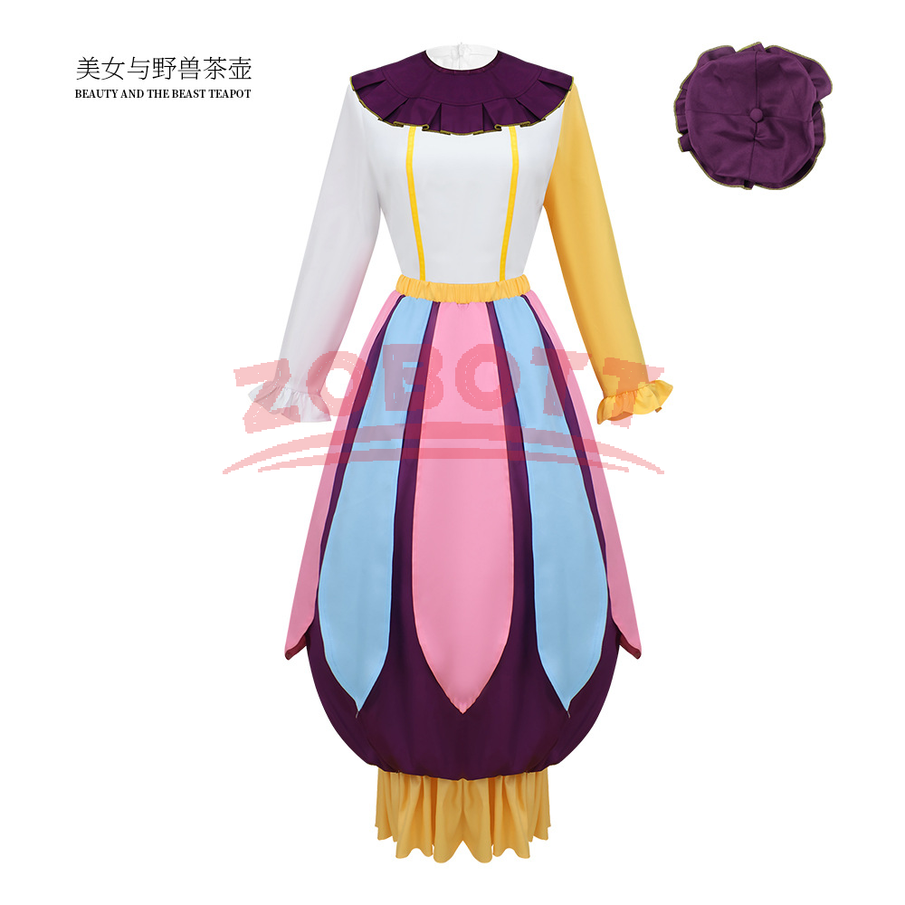 ティーポットミセスポッツコスプレ長袖カラフルなドレス帽子衣装 - Pothos のレビューと価格