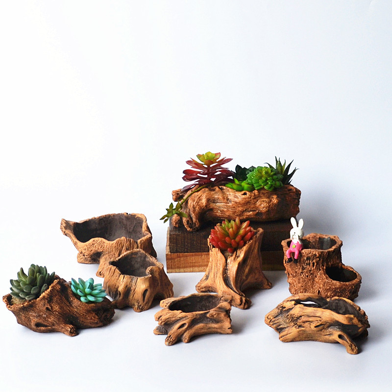 模造木製ステークス木の根植物植栽鉢植えレトロセメント木材植栽 - Succulent Set のレビューと価格