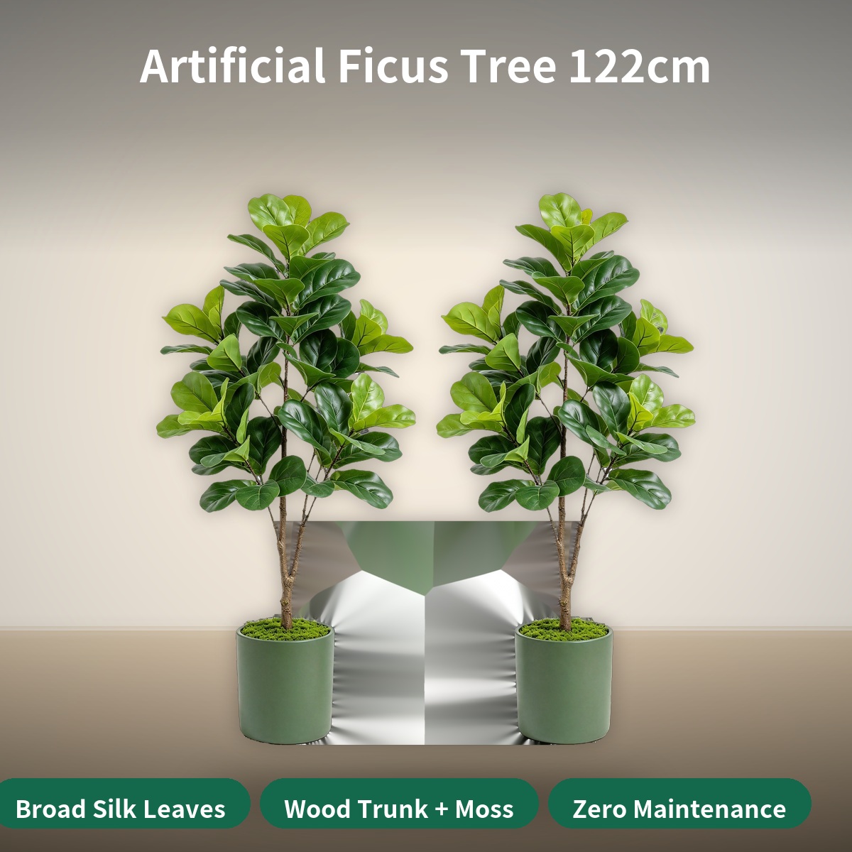 人工フィカスツリー 122cm 2本セット。リアルな造花で、 - Fiddle Leaf Fig のレビューと価格