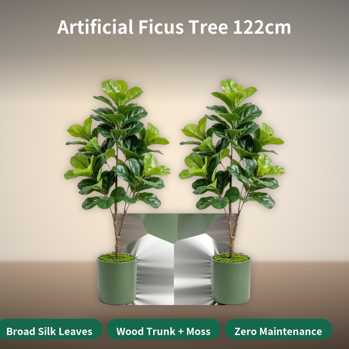 人工フィカスツリー 122cm 2本セット。リアルな造花で、 - Fiddle Leaf Fig のレビューと価格