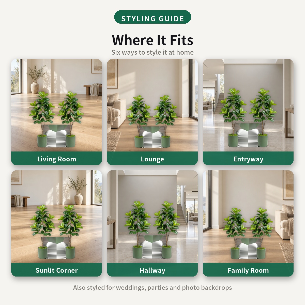 人工フィカスツリー 122cm 2本セット。リアルな造花で、 - Fiddle Leaf Fig のレビューと価格